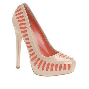 Aldo Rise Nude Cream Beige & Coral Pink Patent Leather Stilettos High Heels 9 40